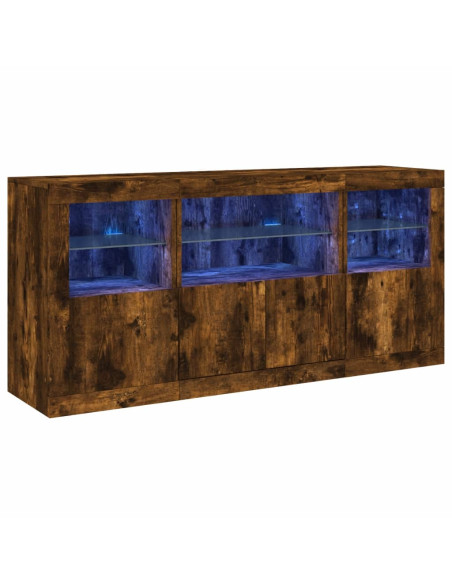 Credenza con Luci LED Rovere Fumo 142,5x37x67 cm