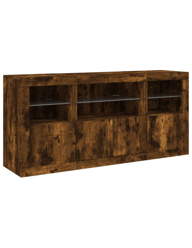 Credenza con Luci LED Rovere Fumo 142,5x37x67 cm