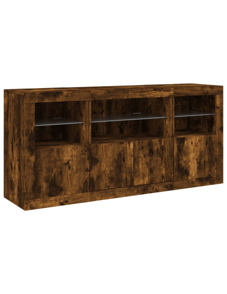 Credenza con Luci LED Rovere Fumo 142,5x37x67 cm