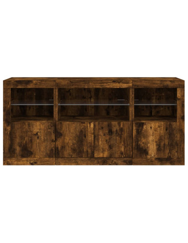 Credenza con Luci LED Rovere Fumo 142,5x37x67 cm