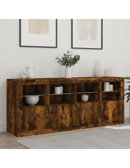 Credenza con Luci LED Rovere Fumo 163x37x67 cm