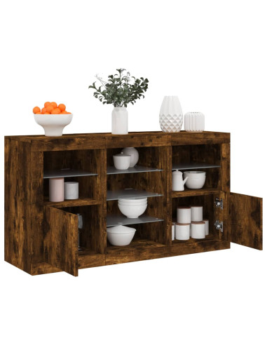 Credenza con Luci LED Rovere Fumo 123x37x67 cm