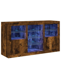 Credenza con Luci LED Rovere Fumo 123x37x67 cm 2