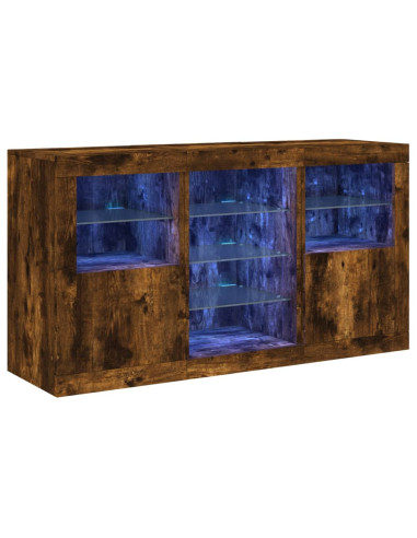 Credenza con Luci LED Rovere Fumo 123x37x67 cm
