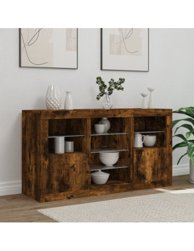 Credenza con Luci LED Rovere Fumo 123x37x67 cm