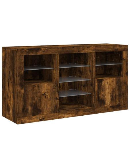 Credenza con Luci LED Rovere Fumo 123x37x67 cm