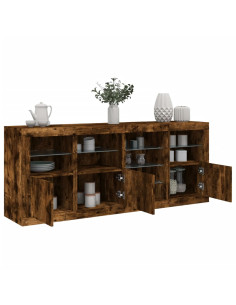 Credenza con Luci LED Rovere Fumo 164x37x67 cm