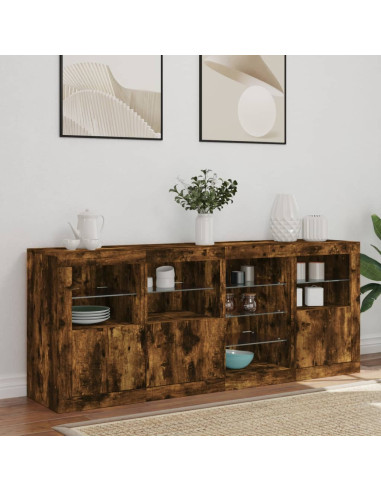 Credenza con Luci LED Rovere Fumo 164x37x67 cm