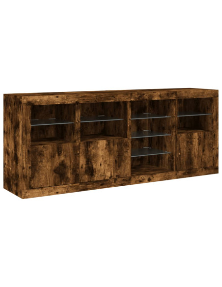 Credenza con Luci LED Rovere Fumo 164x37x67 cm