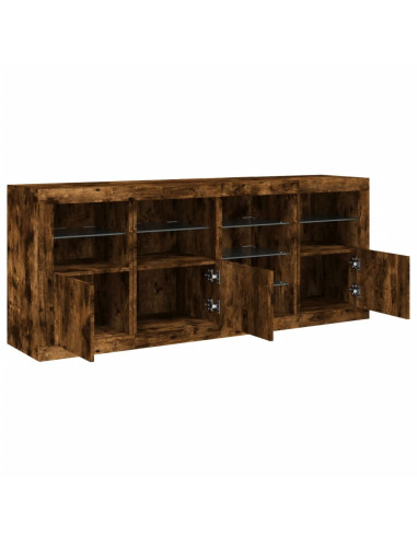 Credenza con Luci LED Rovere Fumo 164x37x67 cm