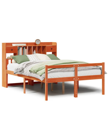 Letto Libreria senza Materasso Marrone Cera 140x190 cm in Pino