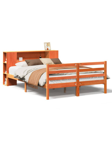 Letto Libreria senza Materasso Marrone Cera 140x200 cm in Pino