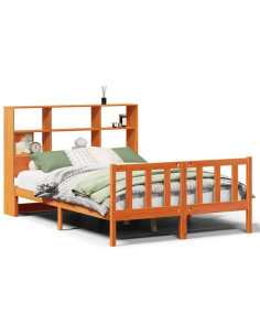 Letto Libreria senza Materasso Marrone Cera 150x200 cm in Pino