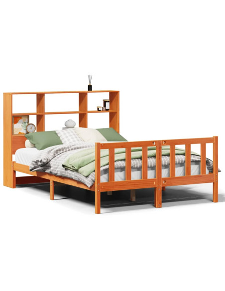 Letto Libreria senza Materasso Marrone Cera 150x200 cm in Pino