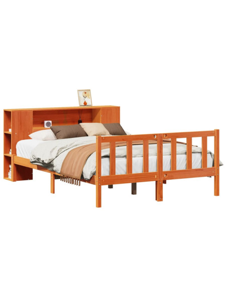 Letto Libreria senza Materasso Marrone Cera 160x200 cm in Pino