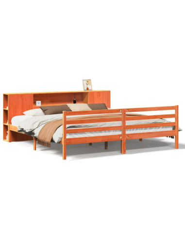 Letto Libreria senza Materasso Marrone Cera 180x200 cm in Pino