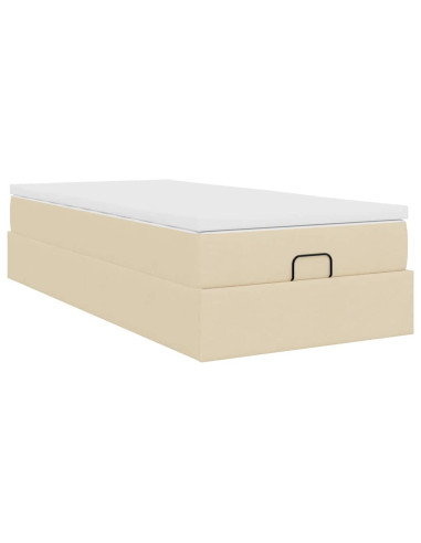 Struttura Letto Pouf con Materasso Crema 90x190 cm in Tessuto