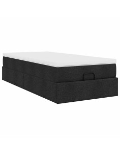 Struttura Letto Pouf con Materasso Nero 80x200 cm in Tessuto