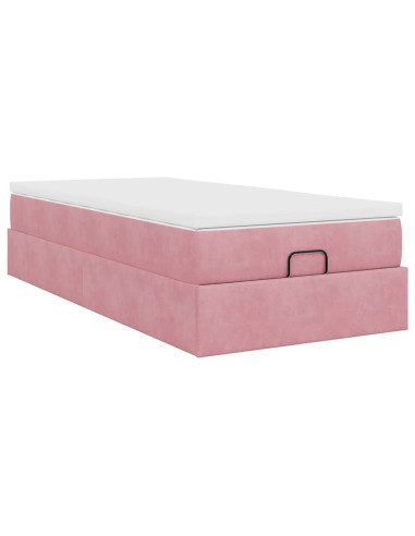 Struttura Letto Pouf con Materasso Rosa 90x190 cm in Velluto