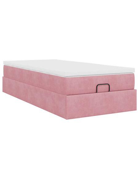 Struttura Letto Pouf con Materasso Rosa 90x190 cm in Velluto