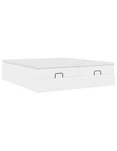 Struttura Letto Pouf con Materassi Bianco 200x200 cm Similpelle