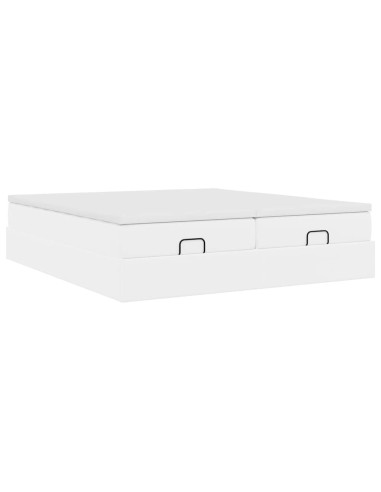 Struttura Letto Pouf con Materassi Bianco 200x200 cm Similpelle