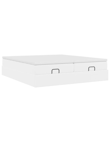 Struttura Letto Pouf con Materassi Bianco 200x200 cm Similpelle