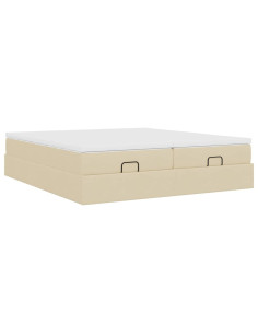 Struttura Letto Pouf con Materassi Crema 160x200 cm in Tessuto