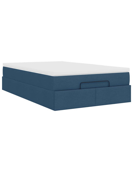 Struttura Letto Pouf con Materasso Blu 120x190 cm in Tessuto