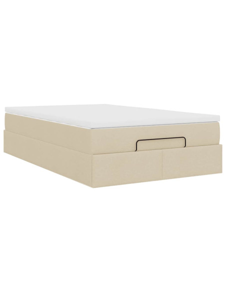 Struttura Letto Pouf con Materasso Crema 120x200 cm in Tessuto