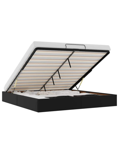 Struttura Letto Pouf senza Materasso Nero 200x200 cm Similpelle