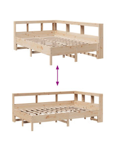 Letto Libreria senza Materasso 140x200 cm in Legno di Pino