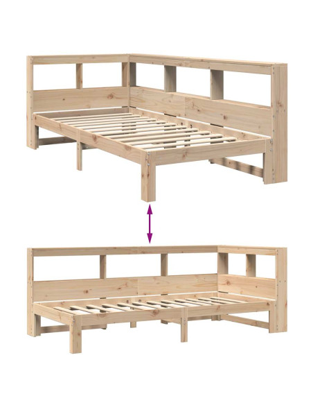 Letto Libreria senza Materasso 90x200 cm Legno Massello Pino