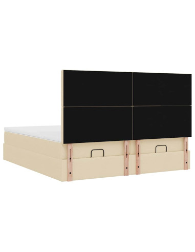 Struttura Letto Pouf con Materassi Crema 160x200 cm in Tessuto