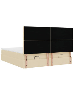 Struttura Letto Pouf con Materassi Crema 160x200 cm in Tessuto