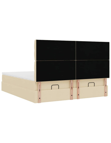 Struttura Letto Pouf con Materassi Crema 160x200 cm in Tessuto