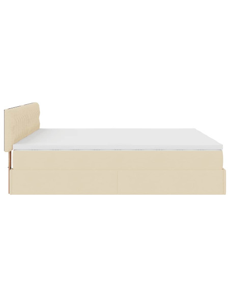 Struttura Letto Pouf con Materassi Crema 160x200 cm in Tessuto