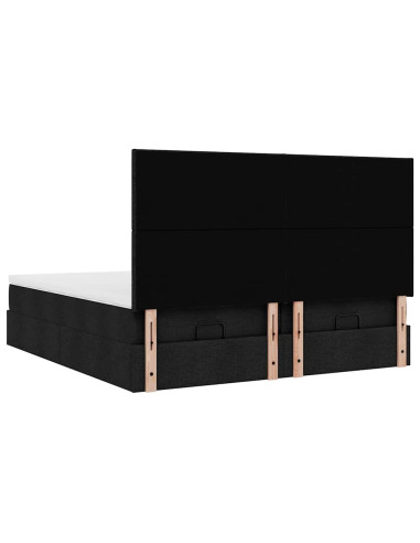 Struttura Letto Pouf con Materassi Nero 160x200 cm in Tessuto