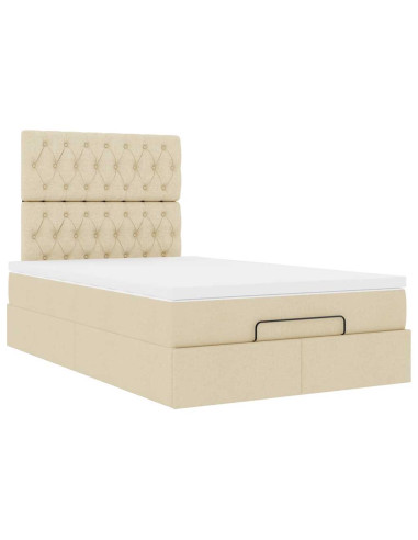 Struttura Letto Pouf con Materasso Crema 120x200 cm in Tessuto
