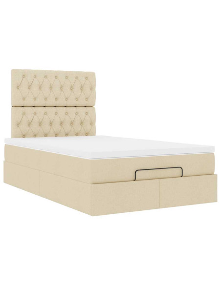 Struttura Letto Pouf con Materasso Crema 120x200 cm in Tessuto