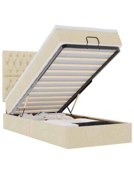 Struttura Letto Pouf con Materasso Crema 90x190 cm in Tessuto