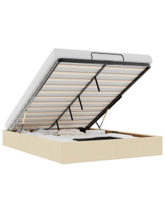 Struttura Letto Pouf senza Materasso Crema 140x190 cm Tessuto