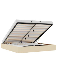 Struttura Letto Pouf senza Materasso Crema 160x200 cm Tessuto