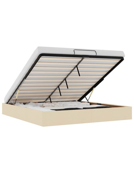 Struttura Letto Pouf senza Materasso Crema 160x200 cm Tessuto