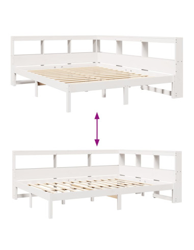 Letto Libreria senza Materasso Bianco 150x200 cm Legno di Pino