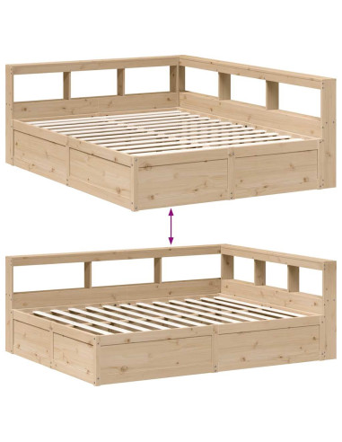 Letto Libreria senza Materasso 140x200 cm in Legno di Pino