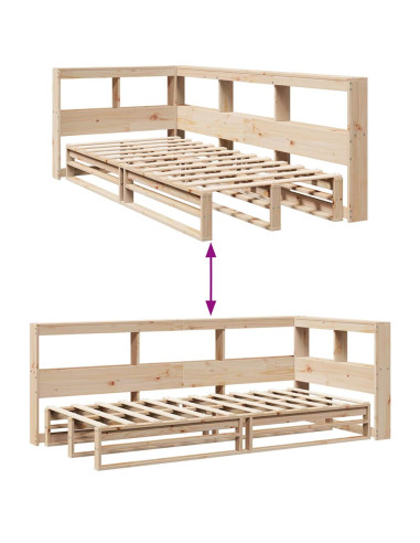 Letto Libreria senza Materasso 90x200 cm Legno Massello Pino