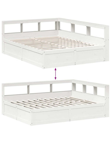 Letto Libreria senza Materasso Bianco 160x200 cm Legno di Pino