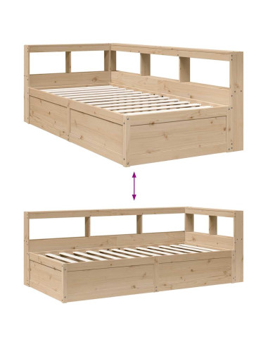 Giroletto con Libreria senza Materasso 75x190 cm in Legno Pino