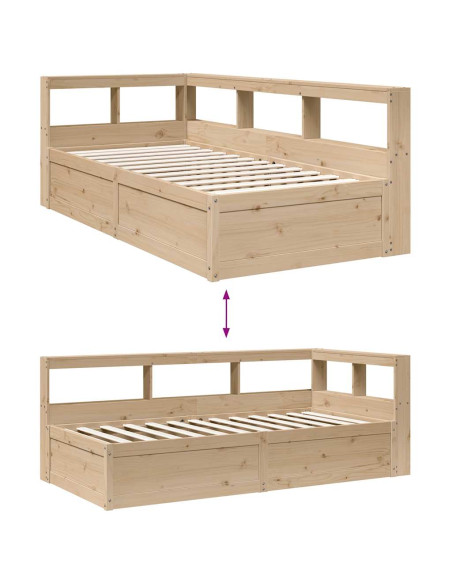 Giroletto con Libreria senza Materasso 75x190 cm in Legno Pino